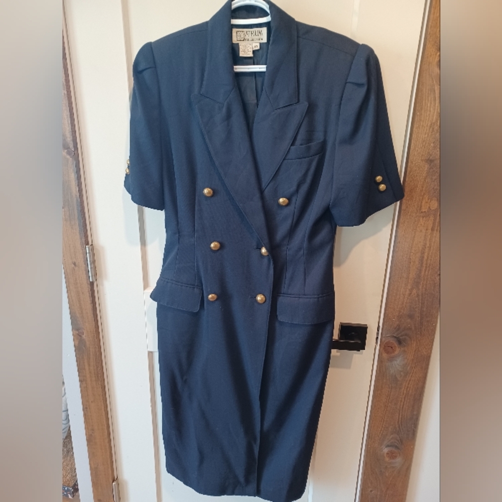 Atrium Collection Vintage Style Navy Dress with Gold Buttons